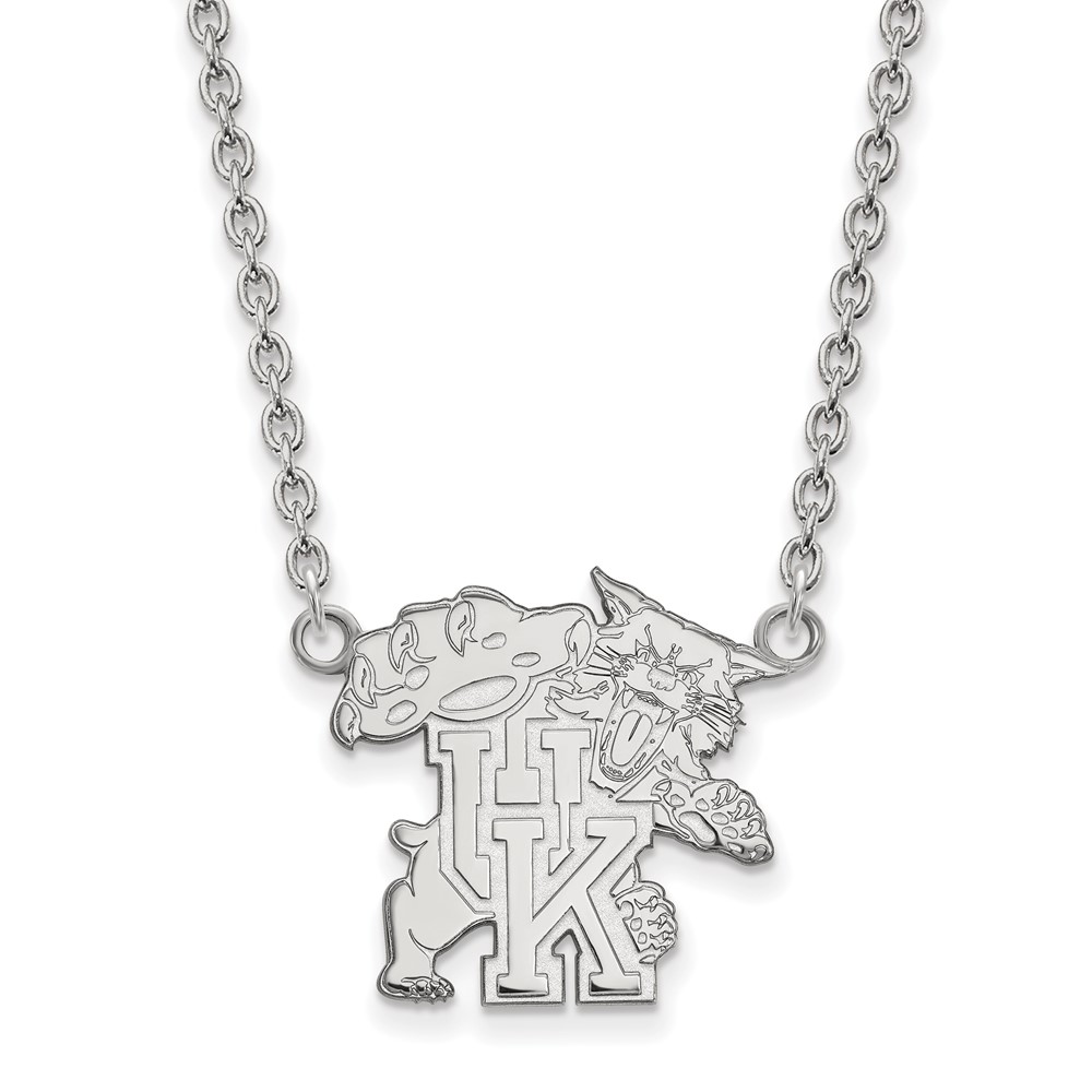 Sterling Silver Rhodium-plated LogoArt University of Kentucky U-k Wildcat Large Pendant Necklace, 18"