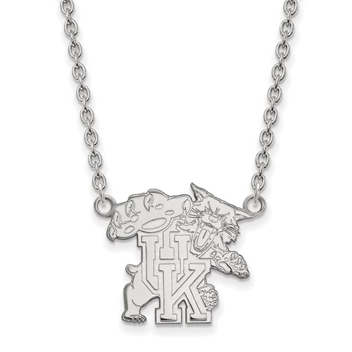 Sterling Silver Rhodium-plated LogoArt University of Kentucky U-k Wildcat Large Pendant Necklace, 18"