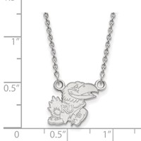 Sterling Silver Rhodium-plated LogoArt University of Kansas Jayhawk Small Pendant Necklace, 18" view 2
