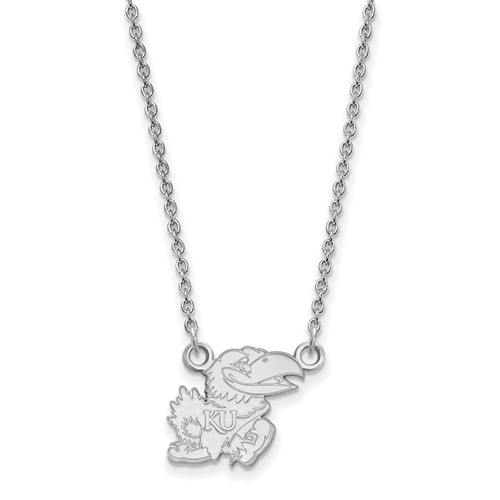 Sterling Silver Rhodium-plated LogoArt University of Kansas Jayhawk Small Pendant Necklace, 18"