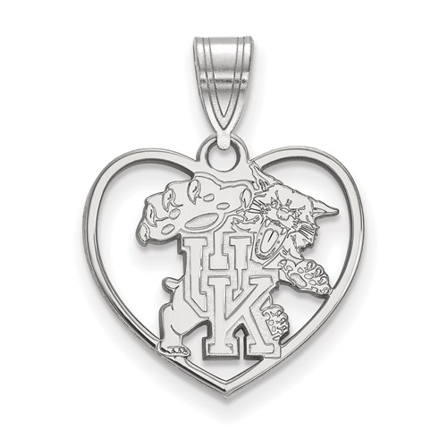Sterling Silver Rhodium-plated LogoArt University of Kentucky U-k Wildcat Heart Pendant