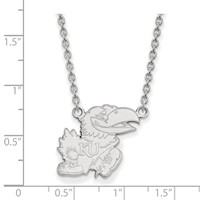 Sterling Silver Rhodium-plated LogoArt University of Kansas Jayhawk Large Pendant Necklace, 18" view 2