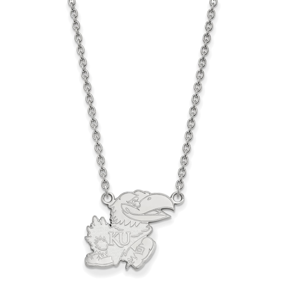 Sterling Silver Rhodium-plated LogoArt University of Kansas Jayhawk Large Pendant Necklace, 18"