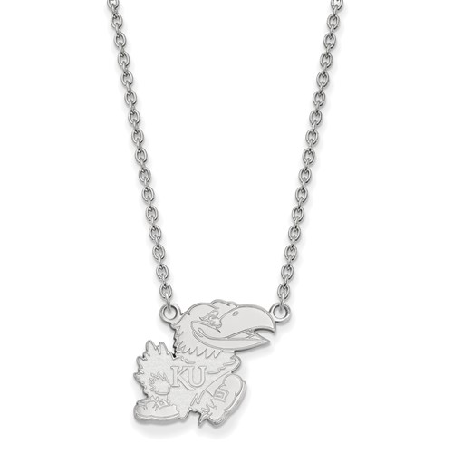 Sterling Silver Rhodium-plated LogoArt University of Kansas Jayhawk Large Pendant Necklace, 18"