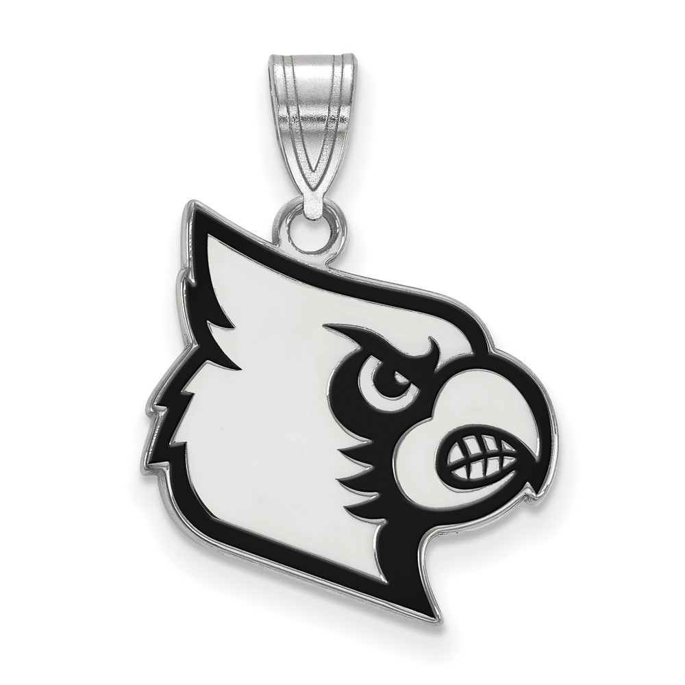 Sterling Silver Rhodium-plated LogoArt University of Louisville Cardinal Large Enameled Pendant