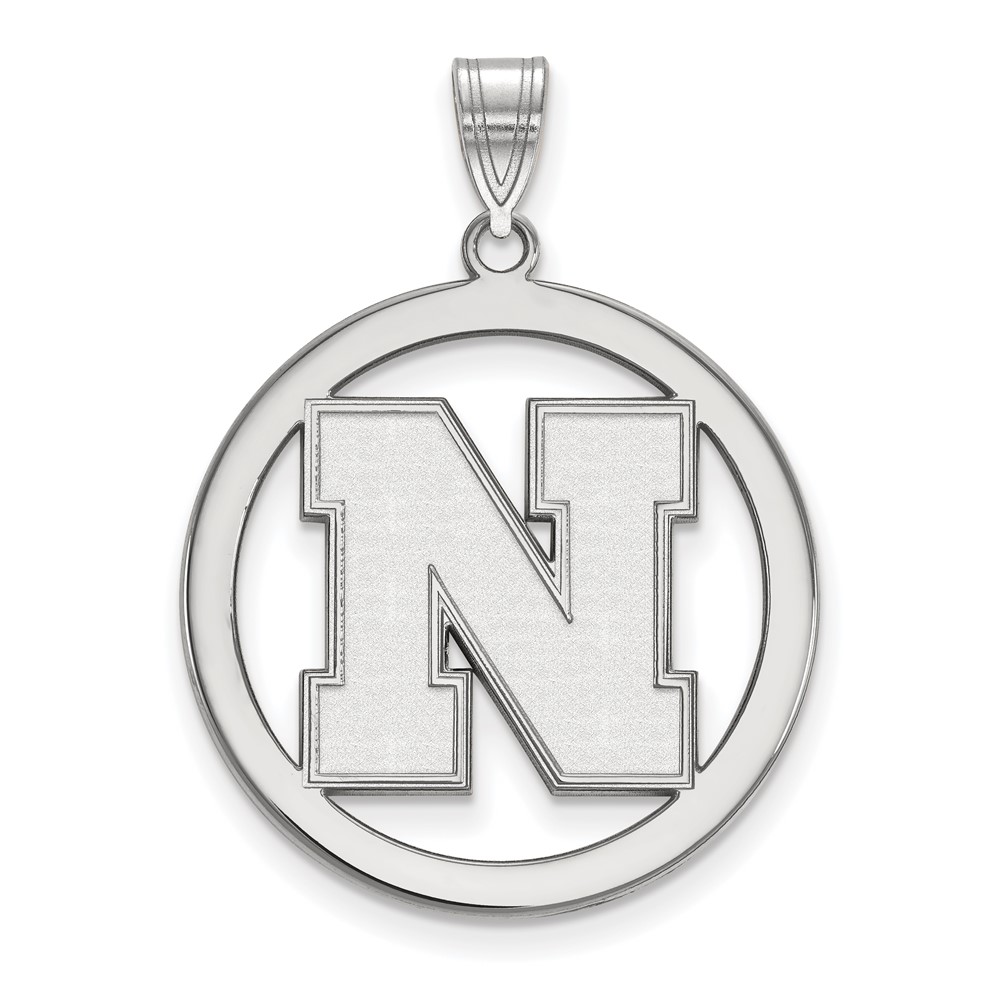 Sterling Silver Rhodium-plated LogoArt University of Nebraska Letter N Large Circle Pendant