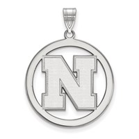 Sterling Silver Rhodium-plated LogoArt University of Nebraska Letter N Large Circle Pendant view 1