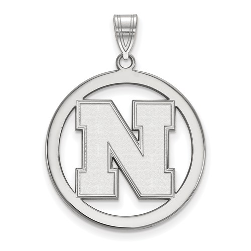 Sterling Silver Rhodium-plated LogoArt University of Nebraska Letter N Large Circle Pendant