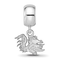 Sterling Silver Rhodium-plated LogoArt University of South Carolina Gamecock Extra Small Dangle Bead Charm view 3