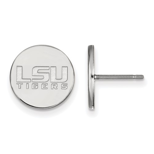 Sterling Silver Rhodium-plated LogoArt Louisiana State University L-s-u Tigers Small Disc Post Earrings