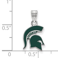 Sterling Silver Rhodium-plated LogoArt Michigan State University Spartan Small Enameled Pendant view 2