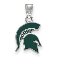 Sterling Silver Rhodium-plated LogoArt Michigan State University Spartan Small Enameled Pendant view 1