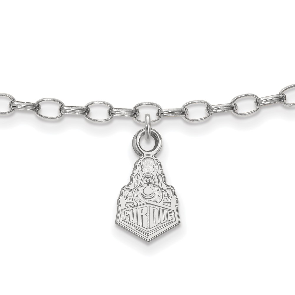 Sterling Silver Rhodium-plated LogoArt Purdue University Boilermakers Train Logo Anklet, 9"
