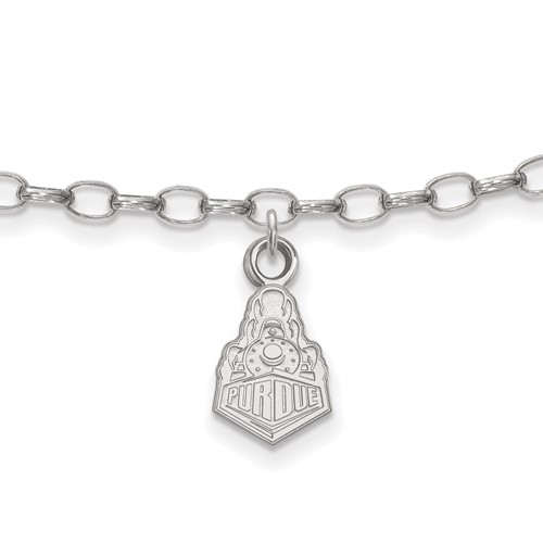 Sterling Silver Rhodium-plated LogoArt Purdue University Boilermakers Train Logo Anklet, 9"