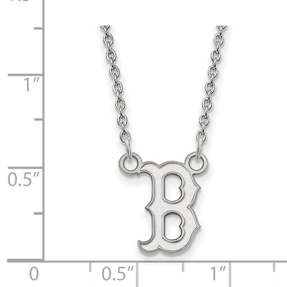 Sterling Silver Rhodium Plated Major League Baseball LogoArt Boston Red Sox Letter B Necklace