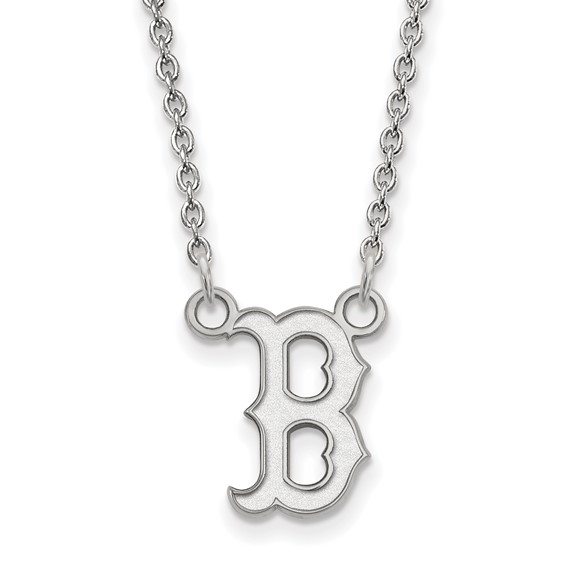 Sterling Silver Rhodium Plated Major League Baseball LogoArt Boston Red Sox Letter B Necklace