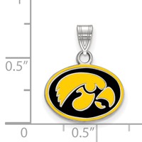 Sterling Silver Rhodium-plated LogoArt University of Iowa Hawk Small Oval Enameled Pendant view 2