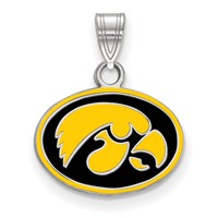 Sterling Silver Rhodium-plated LogoArt University of Iowa Hawk Small Oval Enameled Pendant view 1