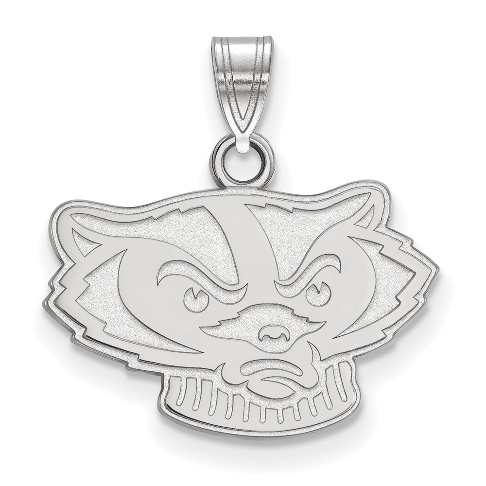 Sterling Silver Rhodium-plated LogoArt University of Wisconsin Badger Small Pendant