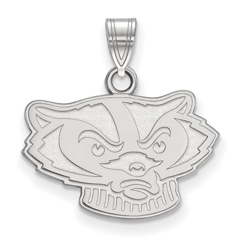 Sterling Silver Rhodium-plated LogoArt University of Wisconsin Badger Small Pendant
