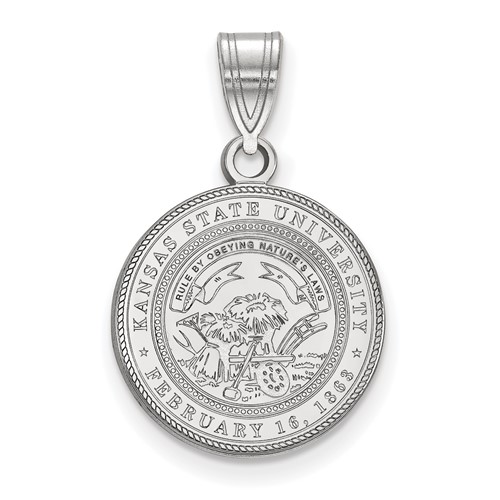 Sterling Silver Rhodium-plated LogoArt Kansas State University Medium Crest Pendant