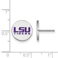 Sterling Silver Rhodium-plated LogoArt Louisiana State University L-s-u Tigers Small Enameled Disc Post Earrings view 2