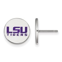 Sterling Silver Rhodium-plated LogoArt Louisiana State University L-s-u Tigers Small Enameled Disc Post Earrings view 1