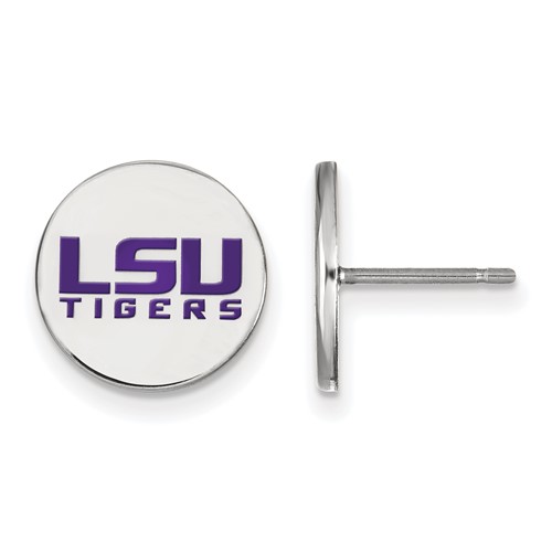 Sterling Silver Rhodium-plated LogoArt Louisiana State University L-s-u Tigers Small Enameled Disc Post Earrings