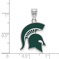 Sterling Silver Rhodium-plated LogoArt Michigan State University Spartan Large Enameled Pendant view 2