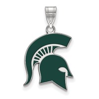 Sterling Silver Rhodium-plated LogoArt Michigan State University Spartan Large Enameled Pendant view 1