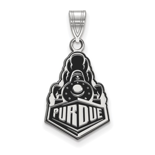 Sterling Silver Rhodium-plated LogoArt Purdue University Boilermakers Train Logo Large Enameled Pendant
