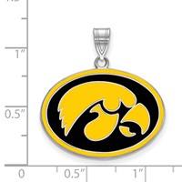 Sterling Silver Rhodium-plated LogoArt University of Iowa Hawk Large Oval Enameled Pendant view 2