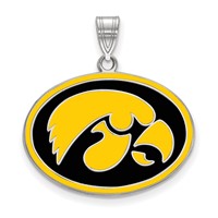 Sterling Silver Rhodium-plated LogoArt University of Iowa Hawk Large Oval Enameled Pendant view 1