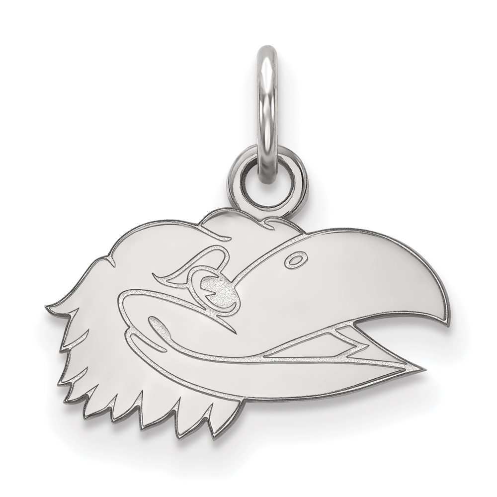 Sterling Silver Rhodium-plated LogoArt University of Kansas Jayhawk Extra Small Pendant