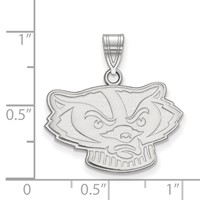 Sterling Silver Rhodium-plated LogoArt University of Wisconsin Badger Medium Pendant view 2