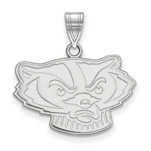 Sterling Silver Rhodium-plated LogoArt University of Wisconsin Badger Medium Pendant