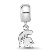 Sterling Silver Rhodium-plated LogoArt Michigan State University Spartan Extra Small Dangle Bead Charm view 3