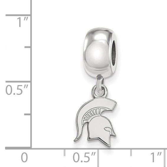 Sterling Silver Rhodium-plated LogoArt Michigan State University Spartan Extra Small Dangle Bead Charm