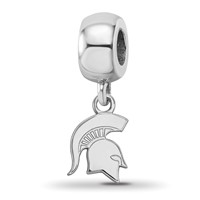Sterling Silver Rhodium-plated LogoArt Michigan State University Spartan Extra Small Dangle Bead Charm view 1