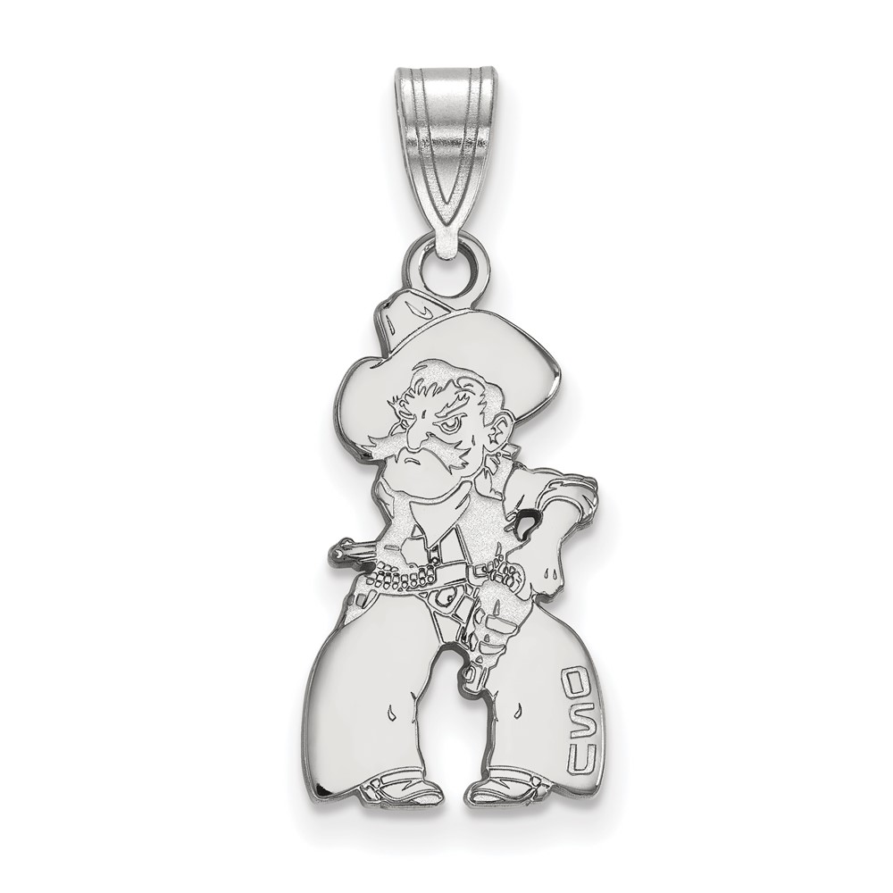 Sterling Silver Rhodium-plated LogoArt Oklahoma State University Cowboy Large Pendant