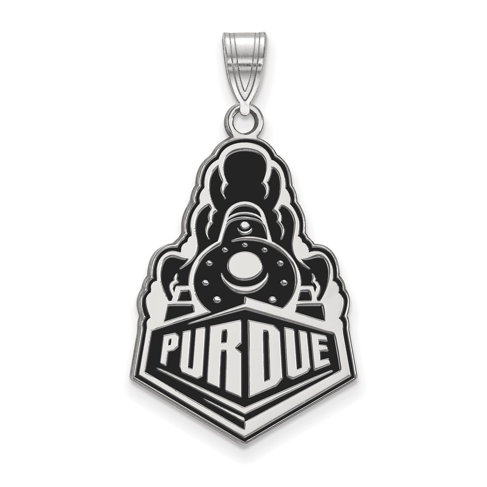 Sterling Silver Rhodium-plated LogoArt Purdue University Boilermakers Train Logo Extra Large Enameled Pendant