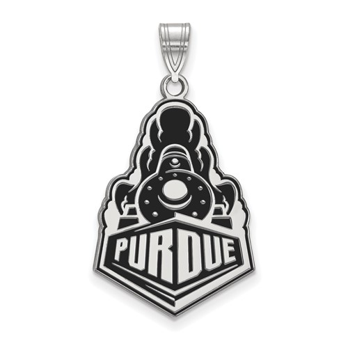 Sterling Silver Rhodium-plated LogoArt Purdue University Boilermakers Train Logo Extra Large Enameled Pendant