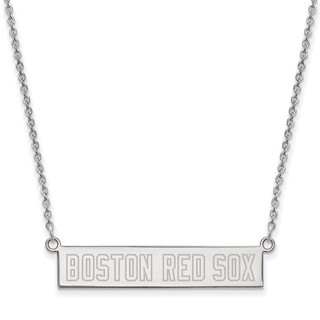 Sterling Silver Rhodium Plated Major League Baseball LogoArt Boston Red Sox Small Bar Necklace