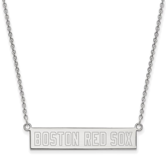 Sterling Silver Rhodium Plated Major League Baseball LogoArt Boston Red Sox Small Bar Necklace