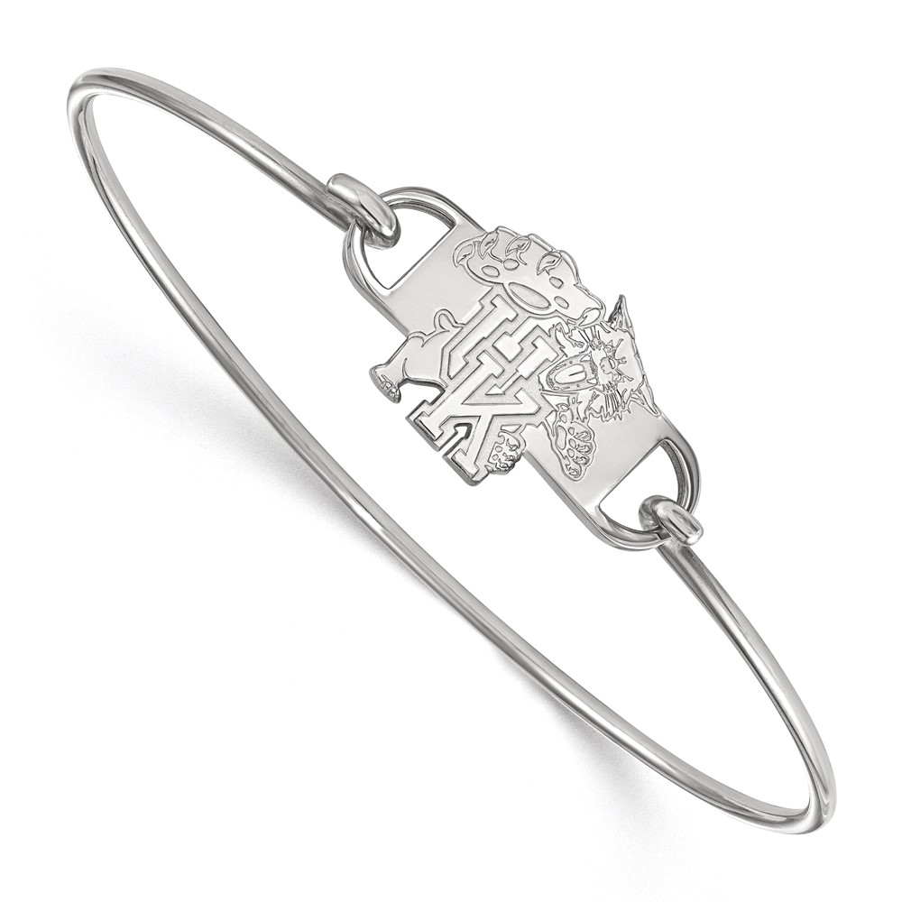 Sterling Silver Rhodium-plated LogoArt University of Kentucky U-k Wildcat Small Center Wire Bangle, 7"