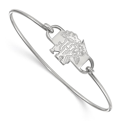 Sterling Silver Rhodium-plated LogoArt University of Kentucky U-k Wildcat Small Center Wire Bangle, 7"