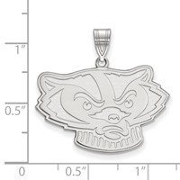 Sterling Silver Rhodium-plated LogoArt University of Wisconsin Badger Large Pendant view 2