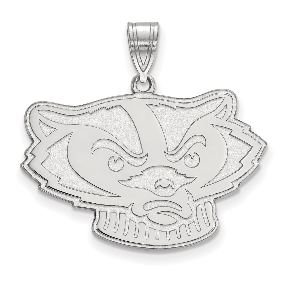 Sterling Silver Rhodium-plated LogoArt University of Wisconsin Badger Large Pendant