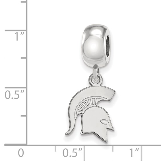 Sterling Silver Rhodium-plated LogoArt Michigan State University Spartan Small Dangle Bead Charm