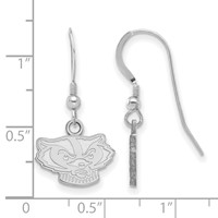 Sterling Silver Rhodium-plated LogoArt University of Wisconsin Badger Extra Small Dangle Wire Earrings view 2